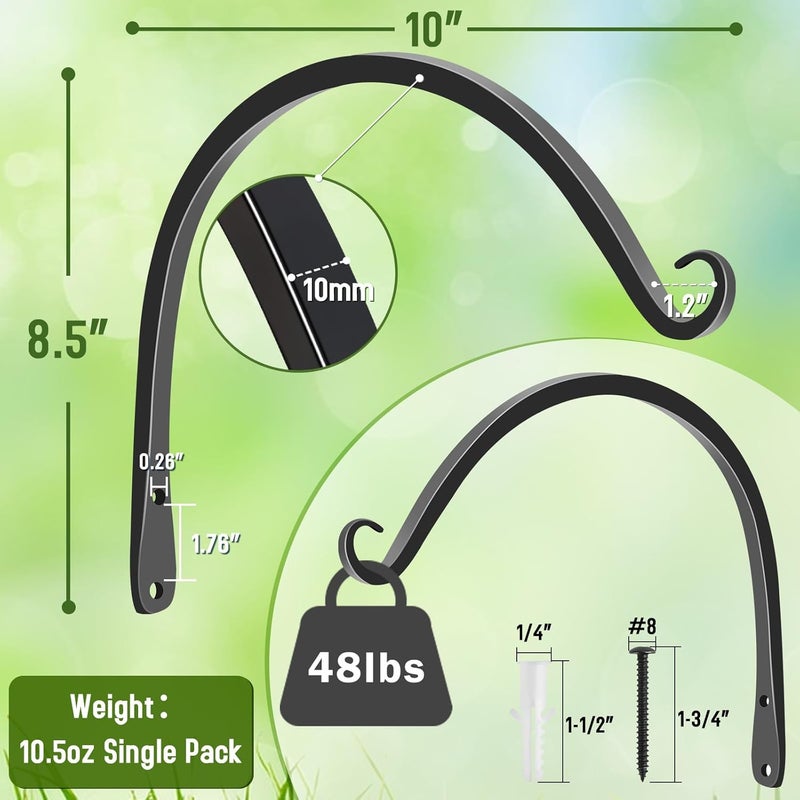 FEED GARDEN 2 Pack 10 Inch Hanging Plant Bracket Wall Hooks Decorative Plant Hangers for Outdoor Hanging Bird Feeders, Wind Chimes, Plant Baskets, Black - Image 2
