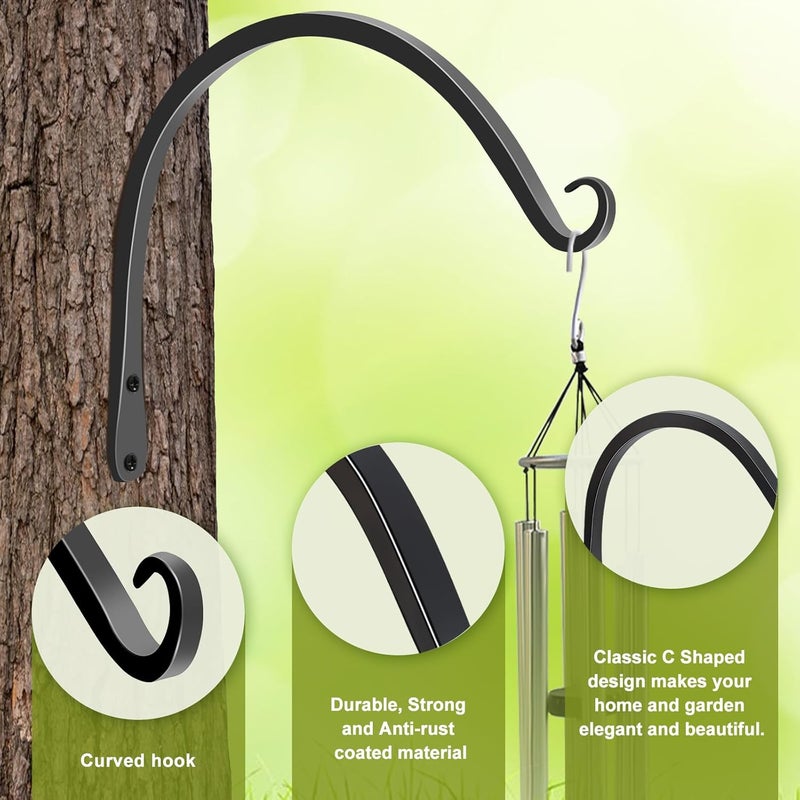 FEED GARDEN 2 Pack 10 Inch Hanging Plant Bracket Wall Hooks Decorative Plant Hangers for Outdoor Hanging Bird Feeders, Wind Chimes, Plant Baskets, Black - Image 3