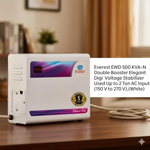 Everest EWD 500 -N Double Booster Elegant Digi Voltage Stabilizer Used Up to 2 Ton AC Input (150 V to 270 V),(White) - Image 2