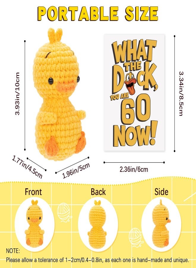 COZYMATE Positive Crochet Duck with Funny Card Handmade Emotional Animals Doll 40th 50th 60th Birthday Gifts for Women Men (60th) - Image 2