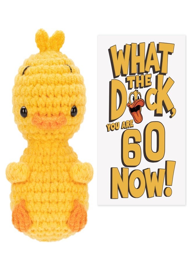 COZYMATE Positive Crochet Duck with Funny Card Handmade Emotional Animals Doll 40th 50th 60th Birthday Gifts for Women Men (60th) - Image 1