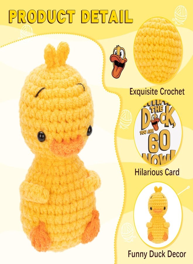 COZYMATE Positive Crochet Duck with Funny Card Handmade Emotional Animals Doll 40th 50th 60th Birthday Gifts for Women Men (60th) - Image 3