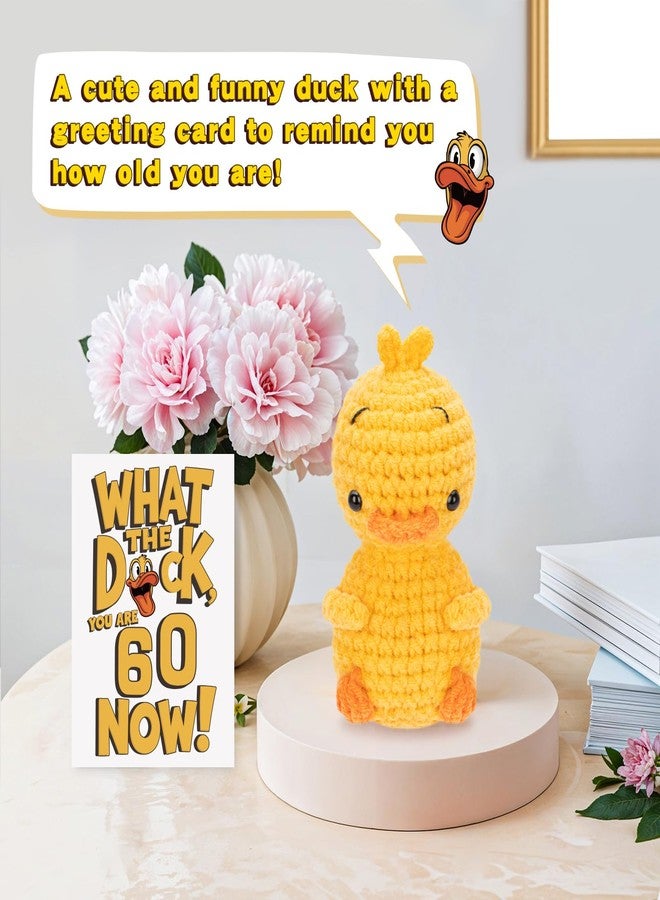 COZYMATE Positive Crochet Duck with Funny Card Handmade Emotional Animals Doll 40th 50th 60th Birthday Gifts for Women Men (60th) - Image 4