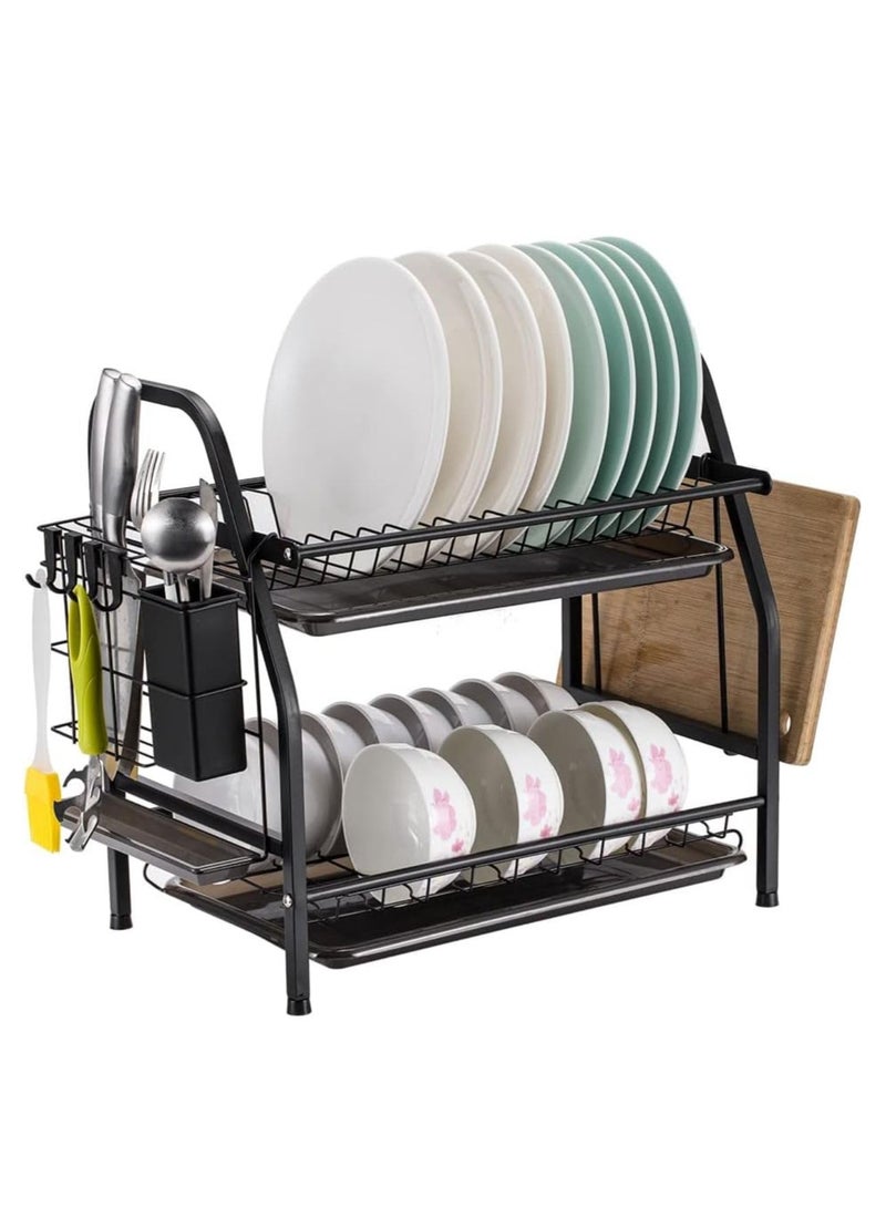 2-Tier Stainless Steel Dish Drying Rack – with Draining Tray, Utensil Holder, Cutting Board Holder – Rustproof, Space Saver, Kitchen Counter  - Image 4