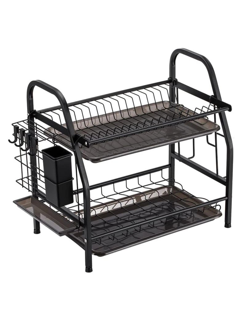 2-Tier Stainless Steel Dish Drying Rack – with Draining Tray, Utensil Holder, Cutting Board Holder – Rustproof, Space Saver, Kitchen Counter  - Image 1