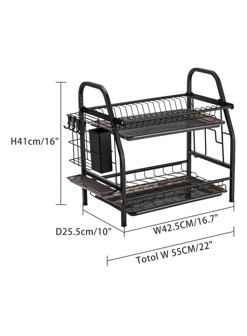 2-Tier Stainless Steel Dish Drying Rack – with Draining Tray, Utensil Holder, Cutting Board Holder – Rustproof, Space Saver, Kitchen Counter  - Image 2