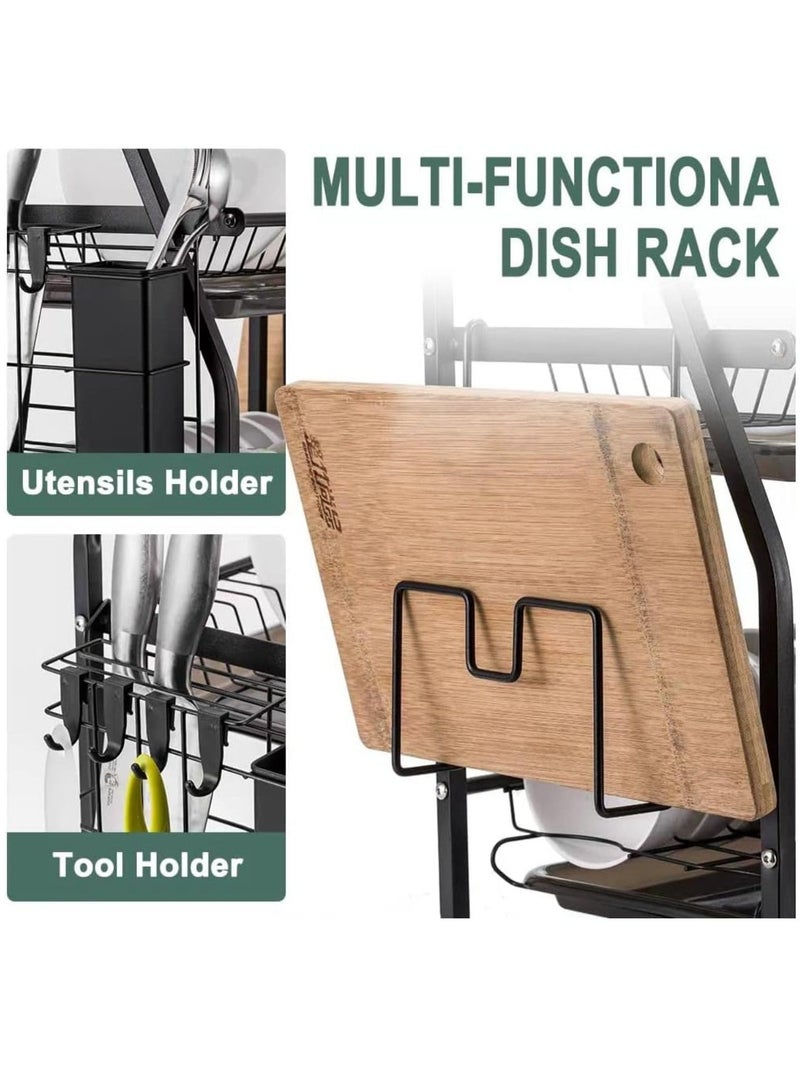 2-Tier Stainless Steel Dish Drying Rack – with Draining Tray, Utensil Holder, Cutting Board Holder – Rustproof, Space Saver, Kitchen Counter  - Image 3