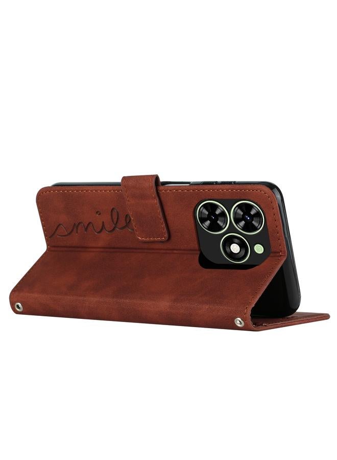 Zaboon Case For Infinix Smart 8 Skin Feel Heart Embossed Leather Phone Case with Long Lanyard - Image 4