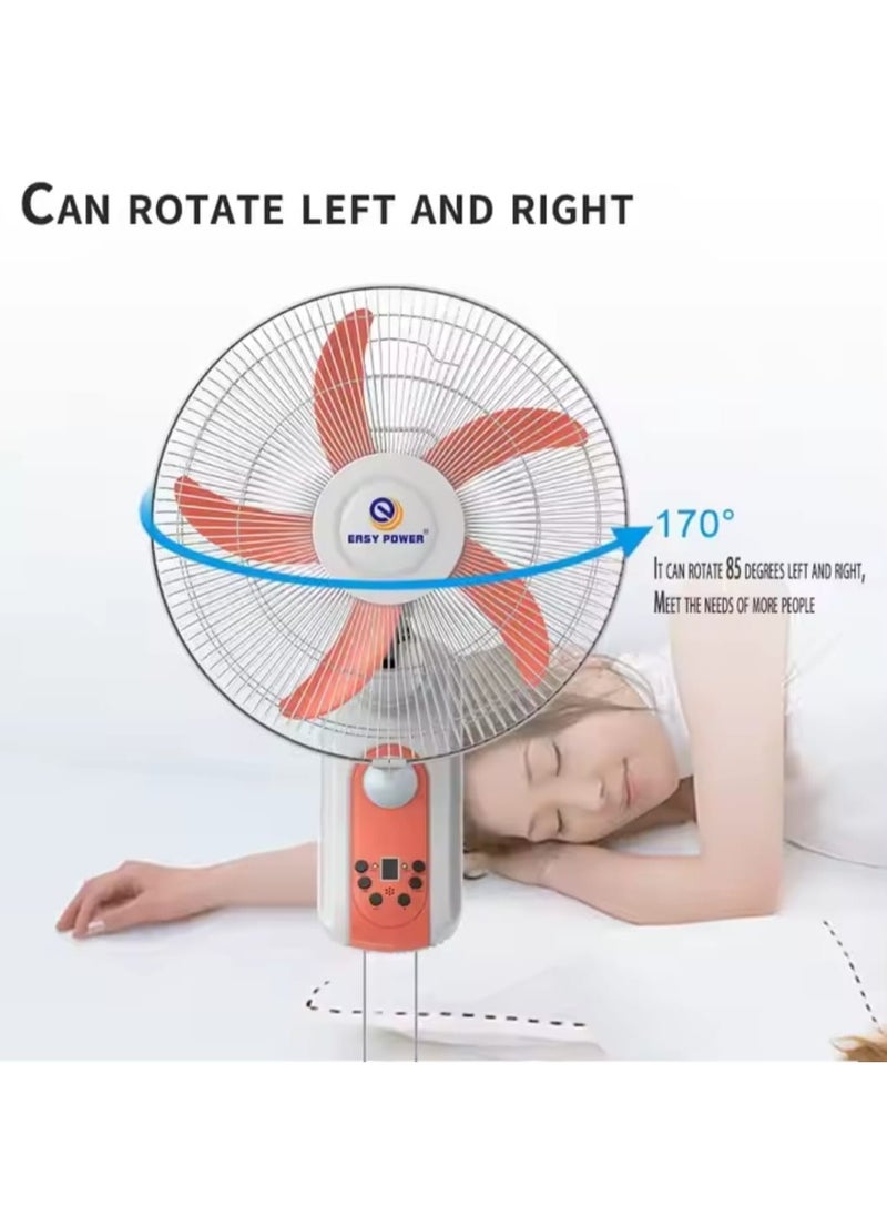 Easy Power - 16 Inch Emergency Rechargeable Solar Wall Fan, 5 Blades, 9 Speeds, AC/DC Fan with LED Light - Image 1