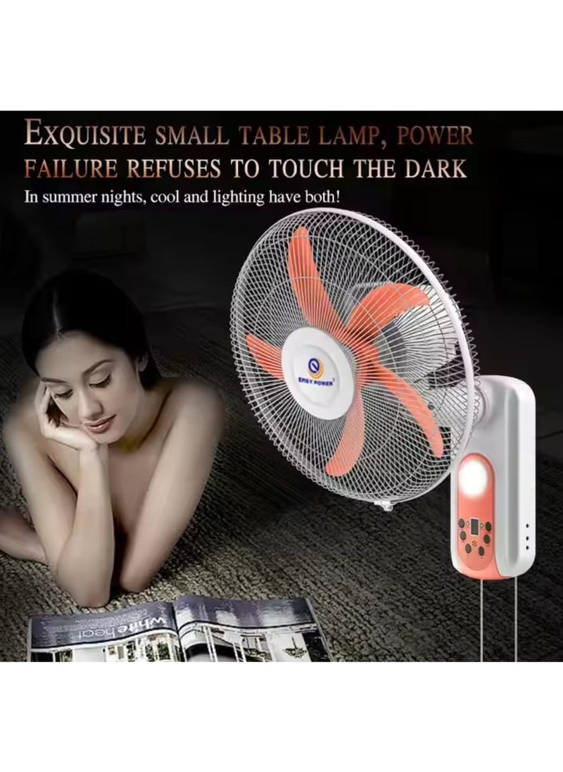Easy Power - 16 Inch Emergency Rechargeable Solar Wall Fan, 5 Blades, 9 Speeds, AC/DC Fan with LED Light - Image 1