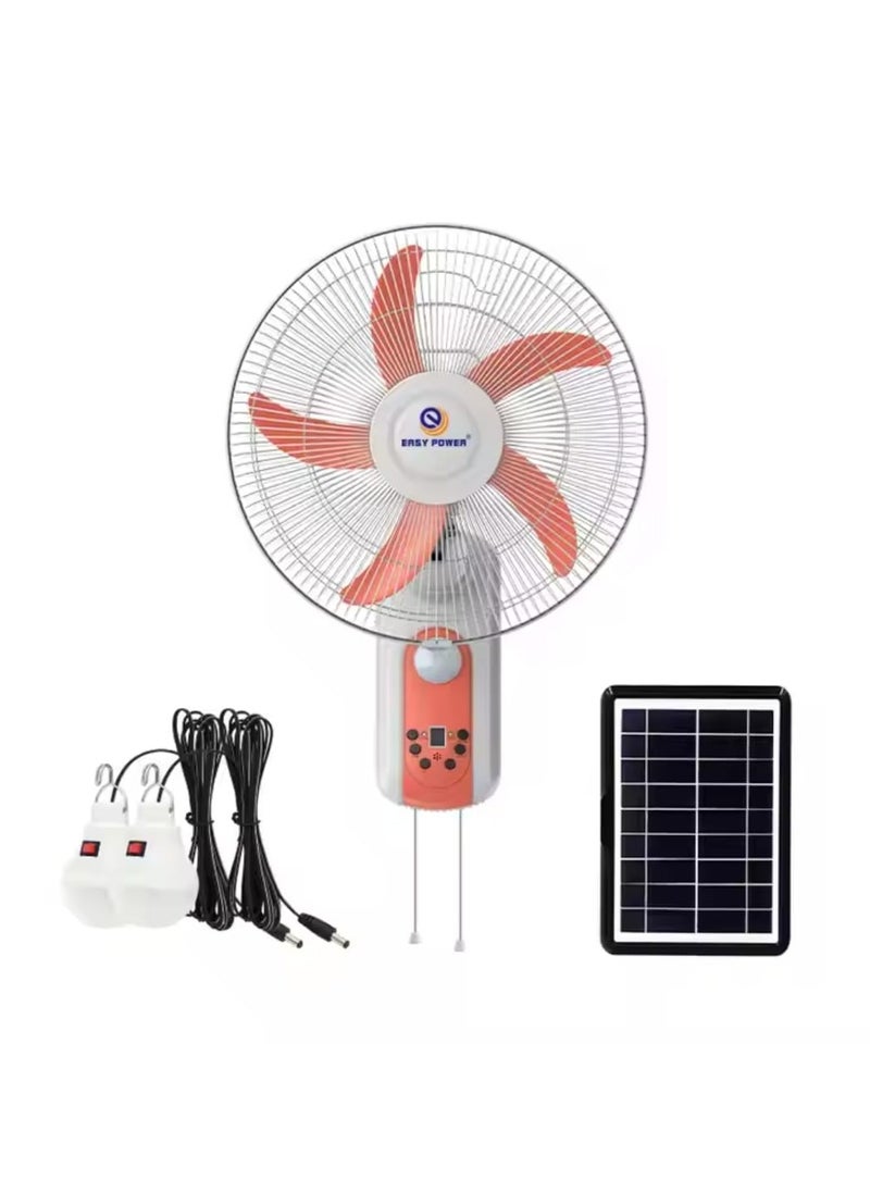 Easy Power - 16 Inch Emergency Rechargeable Solar Wall Fan, 5 Blades, 9 Speeds, AC/DC Fan with LED Light - Image 1