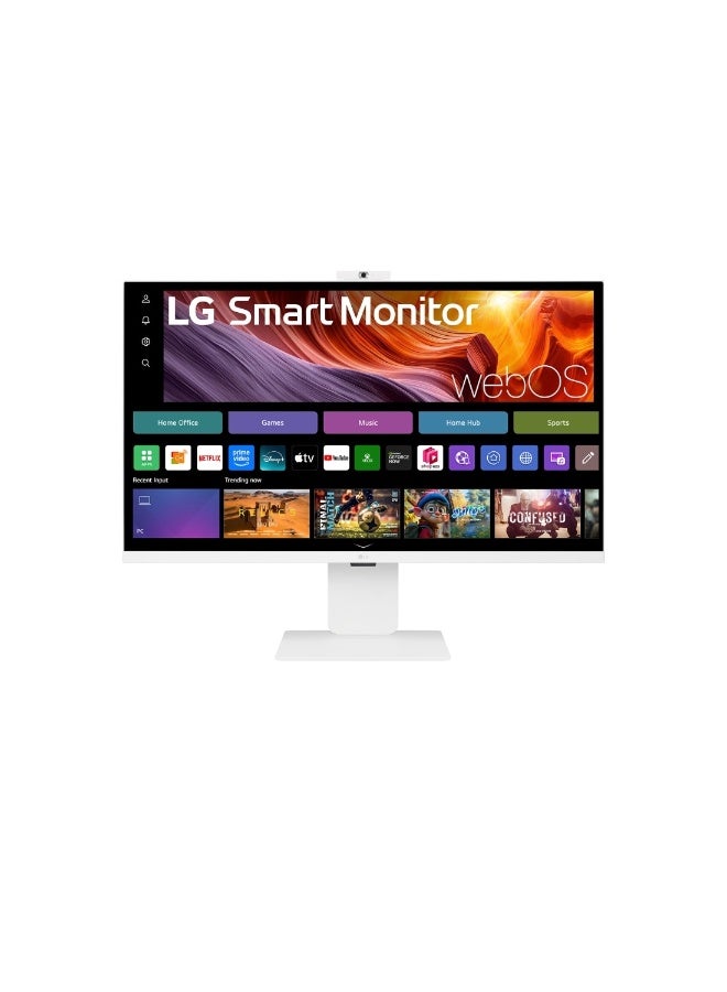 32 inch Smart Monitor, IPS Display, 4K UHD Resolution, 60Hz Refresh Rate, 5ms (GtG) Response Time, Built-in Camera, HDR10, Flicker Safe, Auto Brightness, webOS white
