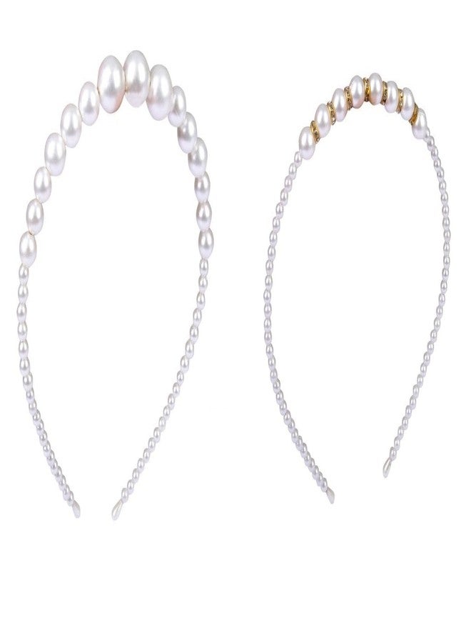 NEOBABY Fashion Pearl Headbands,White Faux Rhinestones Hairbands Bridal Hair Hoop Wedding Hair Accessories Pearl Headbands for Women Girls (PACK OF 2 PCS) - Image 1