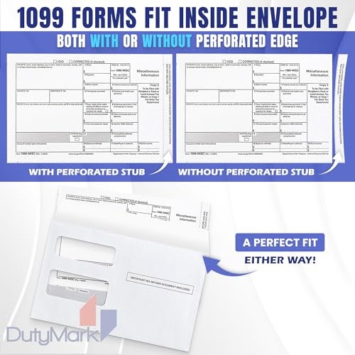 Dutymark 50 1099 MISC Tax Envelopes 2025, Designed for printed 1099 Laser Forms - Misc - 1098-1099-R - DIV - INT Laser Forms from Quickbooks or Similar Softwares, Security Tinted, Gummed Flap, 50 Envelopes - Image 2