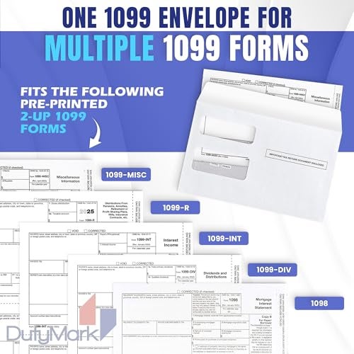 Dutymark 50 1099 MISC Tax Envelopes 2025, Designed for printed 1099 Laser Forms - Misc - 1098-1099-R - DIV - INT Laser Forms from Quickbooks or Similar Softwares, Security Tinted, Gummed Flap, 50 Envelopes - Image 3