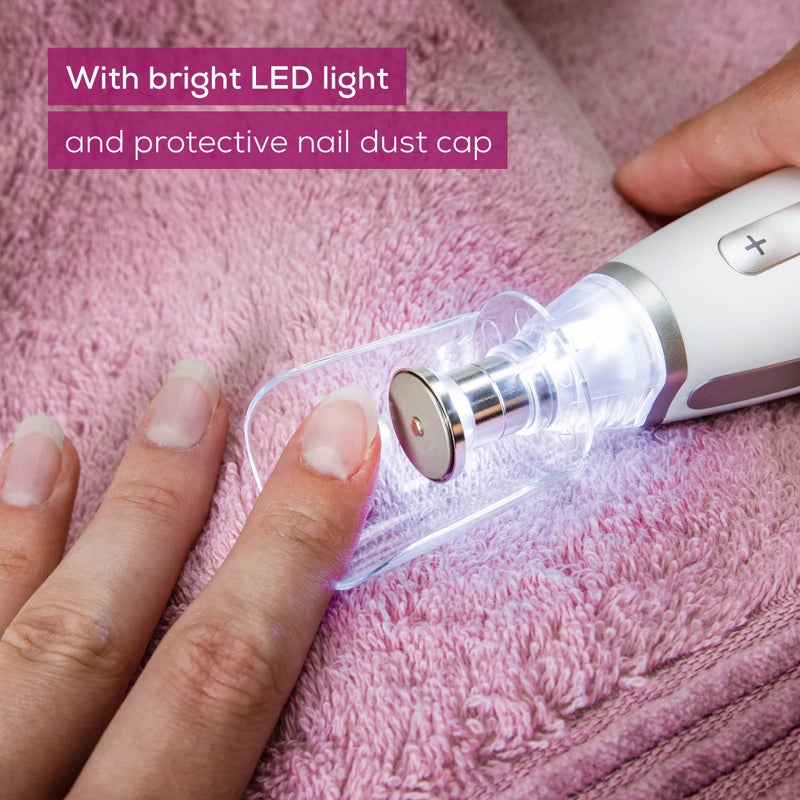 Beurer MP62 Professional Nail Drill Kit, Portable Electric File Machine with 10 Attachments & 10 Sanding Bands, Efile Dremel for Acrylic Gel Manicure and Pedicure, LED Light, with Storage Case - Image 4