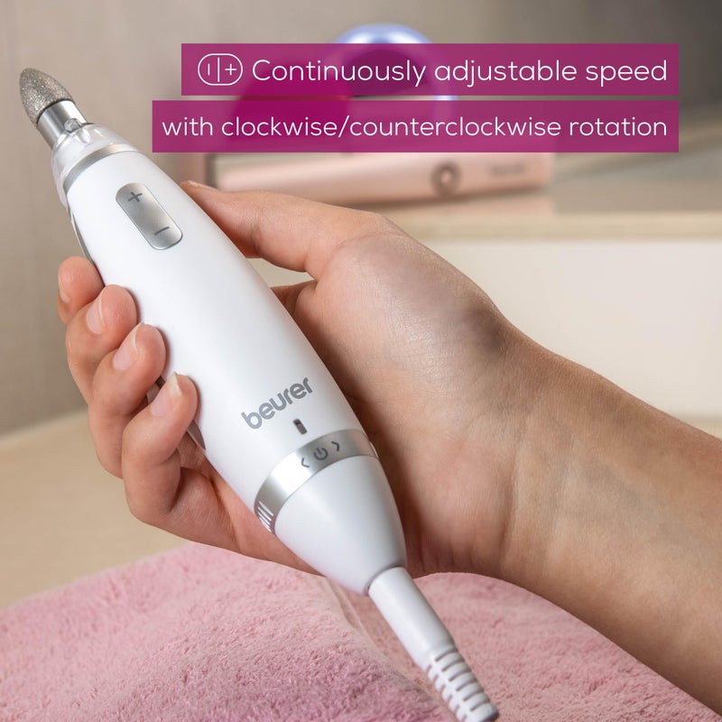 Beurer MP62 Professional Nail Drill Kit, Portable Electric File Machine with 10 Attachments & 10 Sanding Bands, Efile Dremel for Acrylic Gel Manicure and Pedicure, LED Light, with Storage Case - Image 2