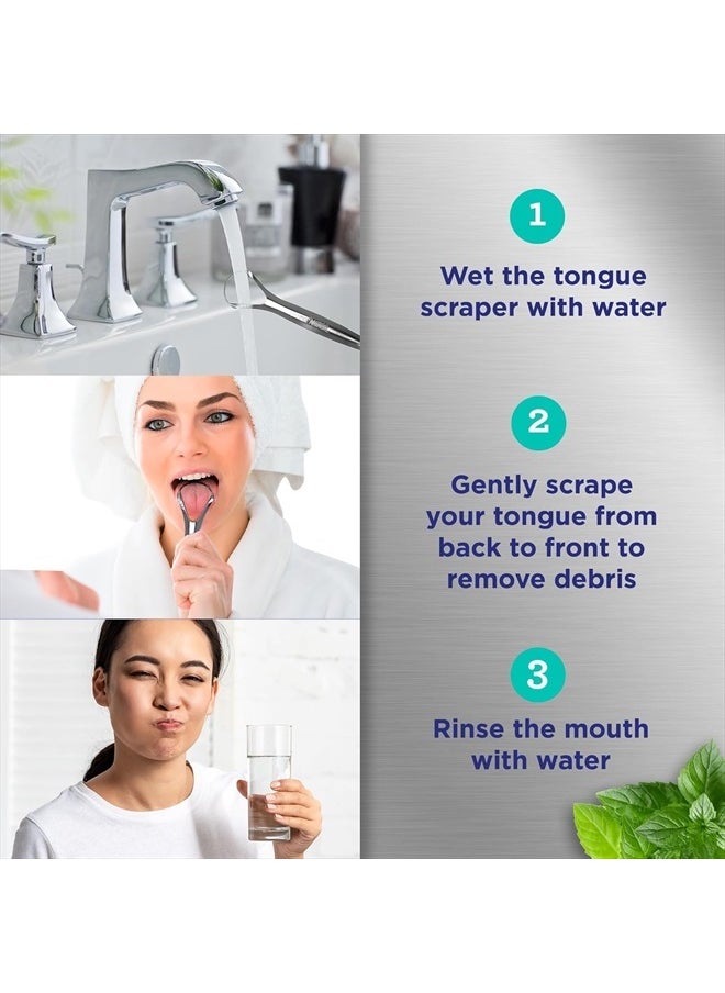 GuruNanda Stainless Steel Tongue Scraper (Pack of 2), Fight Bad Breath, Medical Grade 100% Stainless Steel Tongue Cleaner, Tongue Scraper For Adults and Kids, Great For Oral Care, Travel Friendly  - Image 5