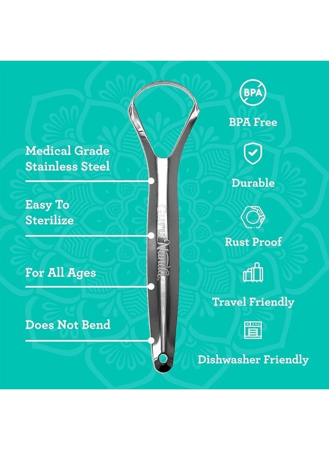 GuruNanda Stainless Steel Tongue Scraper (Pack of 2), Fight Bad Breath, Medical Grade 100% Stainless Steel Tongue Cleaner, Tongue Scraper For Adults and Kids, Great For Oral Care, Travel Friendly  - Image 3