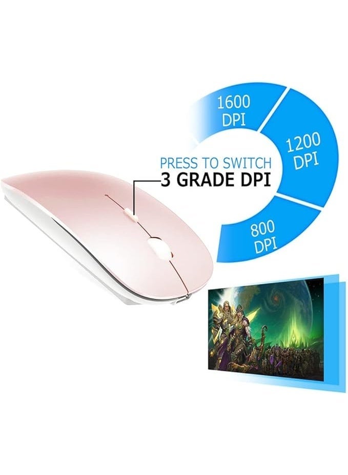 4 Modes Rechargeable Bluetooth Mouse BT3.0/5.2+USB-2.4G/Type-C,Wireless Mouse for MacBook pro/MacBook air/Laptop/iMac/ipad/Notebook/pc (BT/USB-C Rose Gold) - Image 2