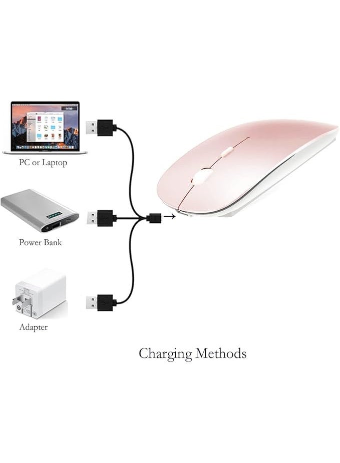 4 Modes Rechargeable Bluetooth Mouse BT3.0/5.2+USB-2.4G/Type-C,Wireless Mouse for MacBook pro/MacBook air/Laptop/iMac/ipad/Notebook/pc (BT/USB-C Rose Gold) - Image 3