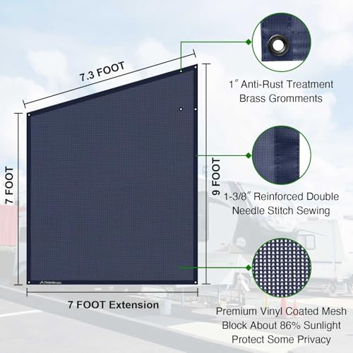 Tentproinc RV Awning Side Sun Shade Screen 9'X7' Mesh Sunshade for Motorhome Camping Trailer Awning Sunscreen Screenshade Block UV Glare Sunblocker - 3 Year Warranty (Navy Blue) - Image 3