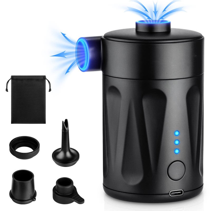 Rechargeable Electric Air Pump: 5000Pa Pressure 450L/Min Wind Speed - 4 Nozzles Mini Portable Inflator for Outdoor Camping, Hiking, Beach & Indoor Storage - Image 1