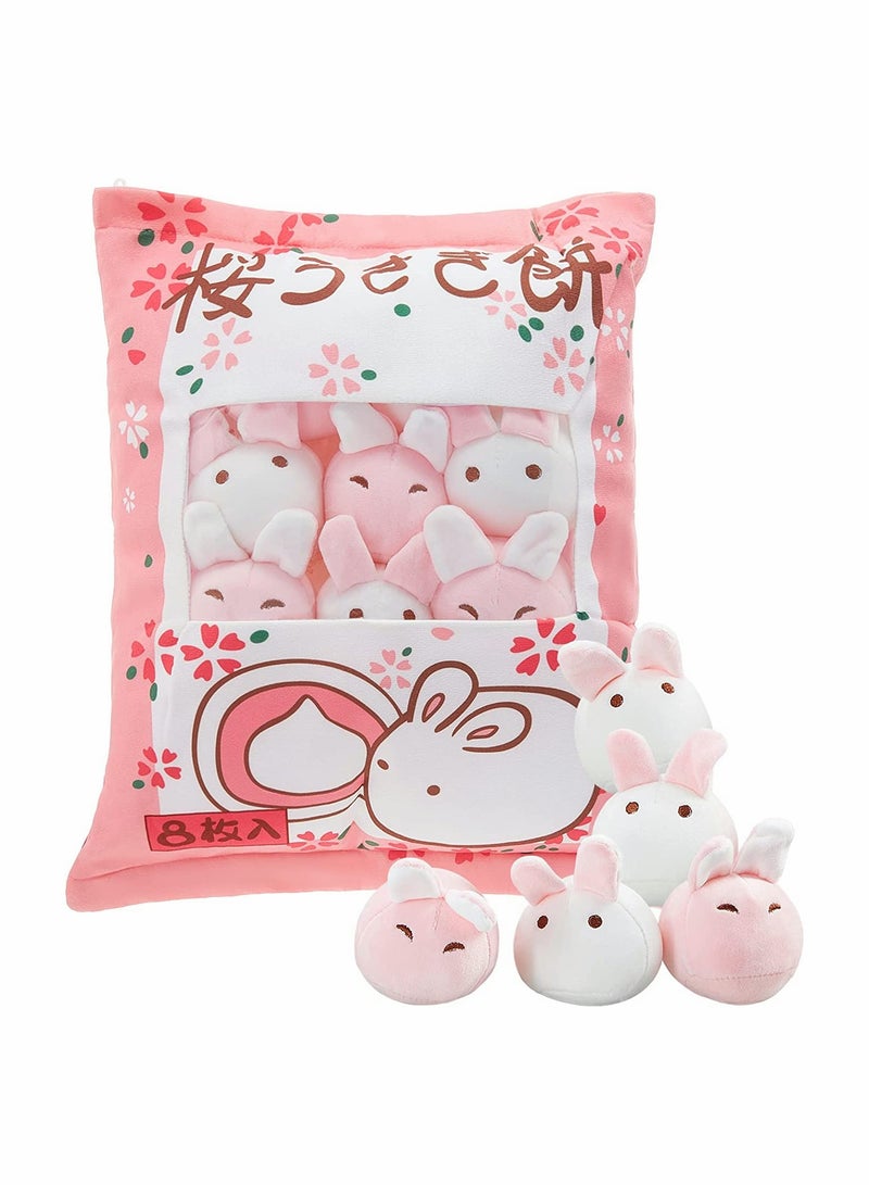 Kawaii Plush Throw Pillow Soft Cherry Blossom Bunny Stuffed Toy Cute Room Decor Gift for Teens Girls Kids - Image 1