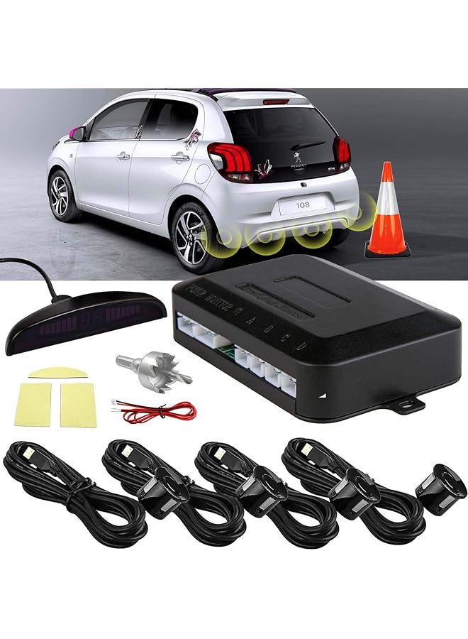 الكبريت مستشعر ركن السيارة LED لجميع السيارات، نظام مراقبة كاشف الرادار الاحتياطي للمساعدة في الرجوع للخلف مع 4 أجهزة استشعار - Image 3