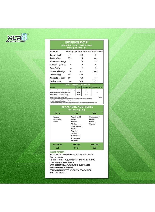 XLR8 Whey Protein Powder with 24 g Protein Content & 5.4 g BCAA (907 g (Pack of 1), Orange Burfi) - Image 3