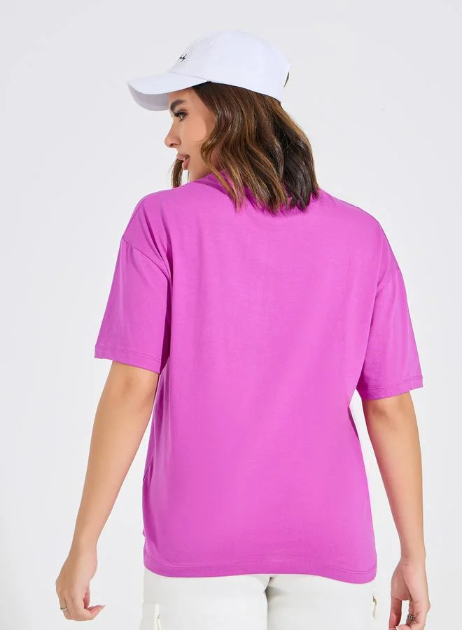 Styli Oversized Slogan Print Longline T-Shirt