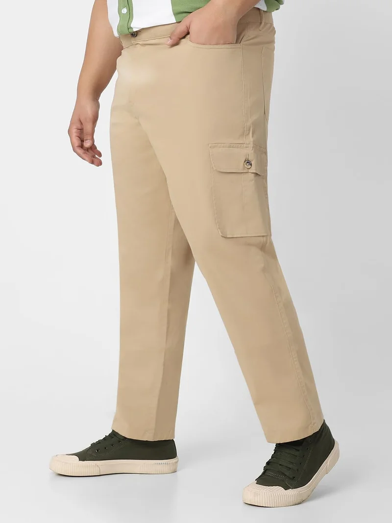 أوربانو فاشن Urbano Plus Men's Khaki Regular Fit Solid Cargo Chino Pant with 6 Pockets Stretchable