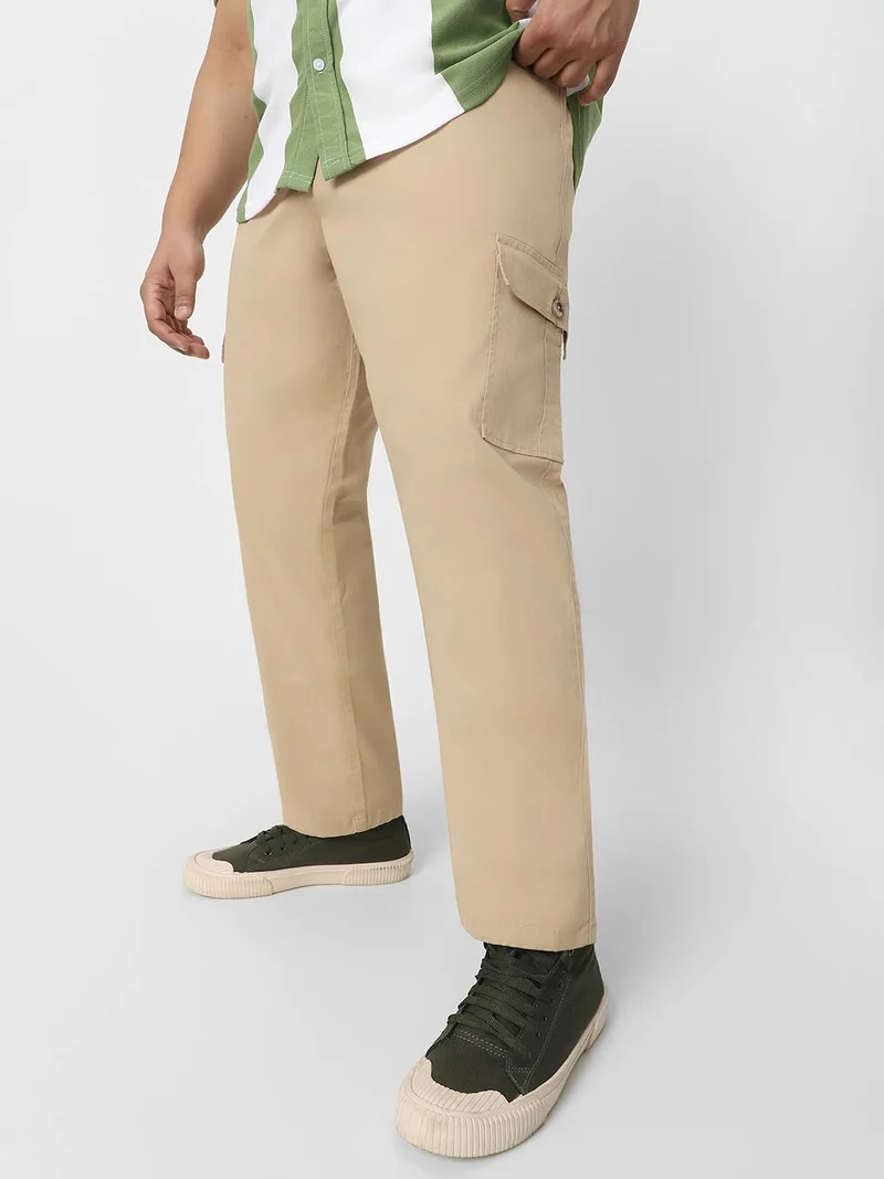 Urbano Plus Men's Khaki Regular Fit Solid Cargo Chino Pant with 6 Pockets Stretchable