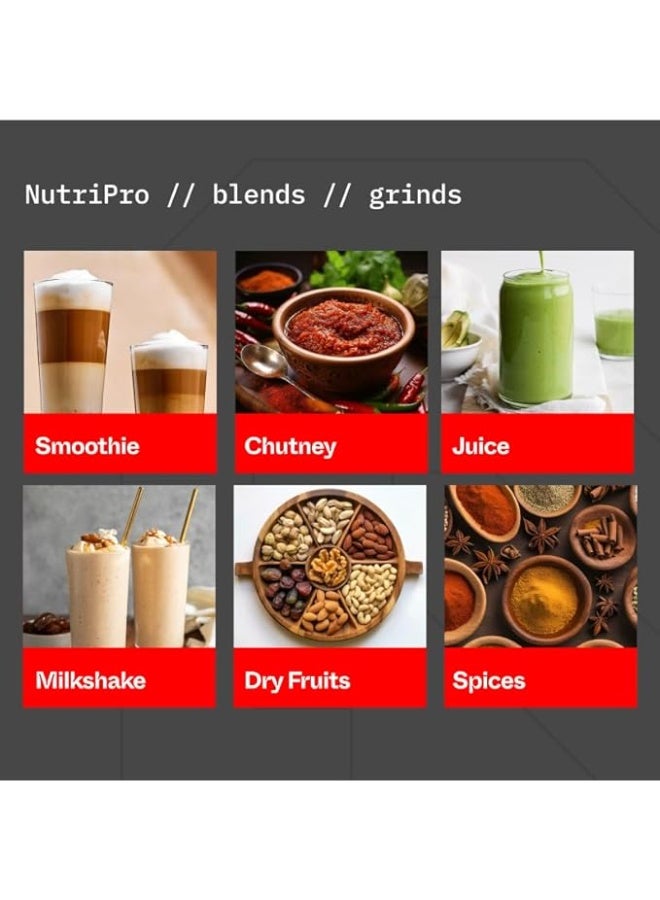 NutriPro Juicer Mixer Grinder - Smoothie Maker - 500 Watts (2 Jars & 1 Blade, Silver) - 2 Year Warranty - Image 2