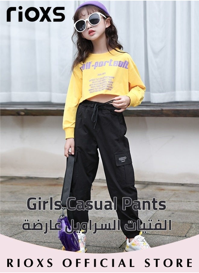 RIOXS Kids Cotton Jogger Cargo Pants, Drawstring Elastic Waist Long Pants, Skin-friendly Cargo Trousers, Multifunctional Fashionable Sports Trousers, Easy to Match with Various Tops to Create Versatile Look  - Image 2