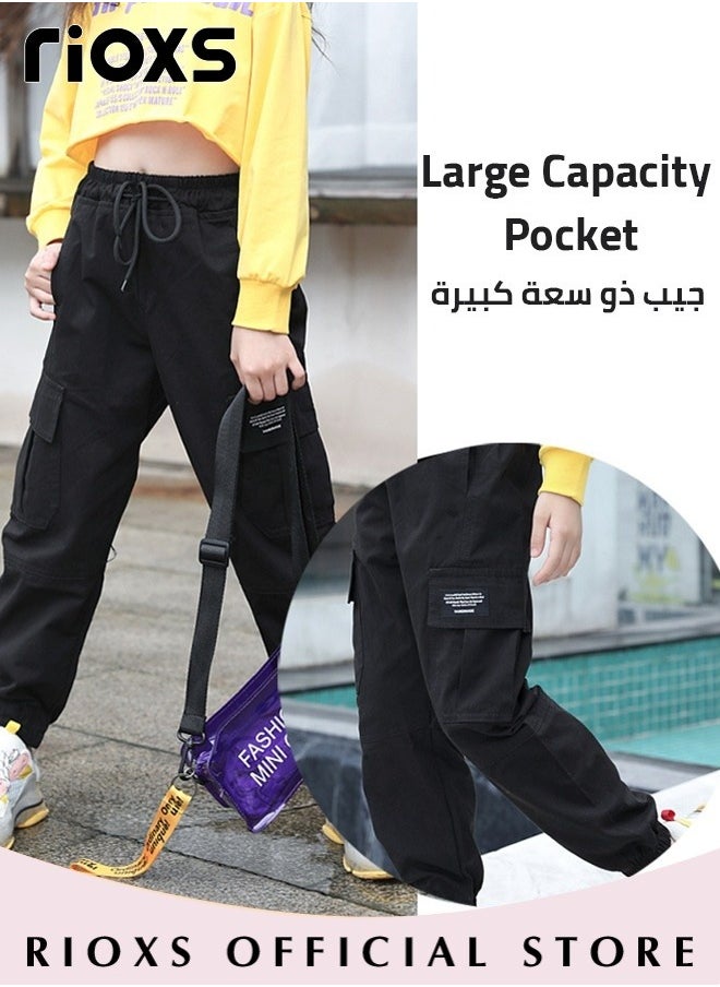RIOXS Kids Cotton Jogger Cargo Pants, Drawstring Elastic Waist Long Pants, Skin-friendly Cargo Trousers, Multifunctional Fashionable Sports Trousers, Easy to Match with Various Tops to Create Versatile Look  - Image 4