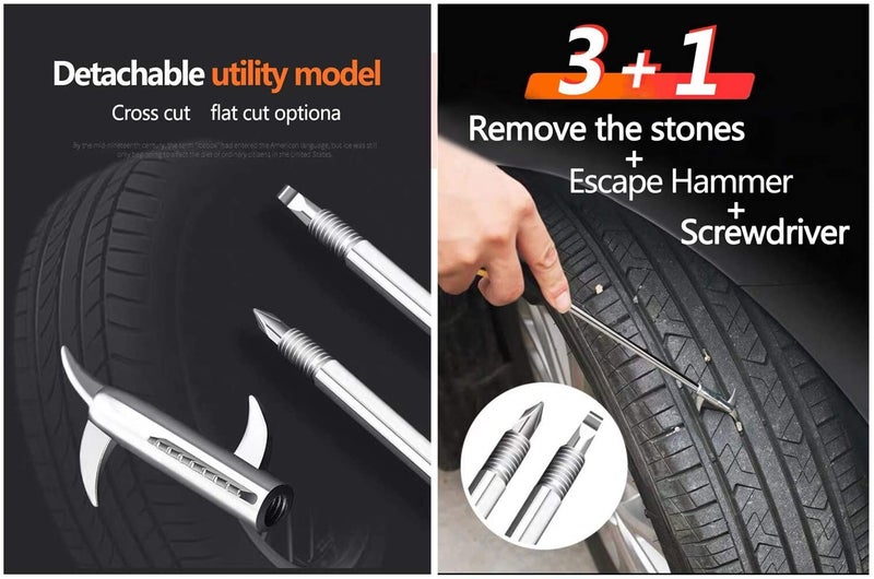 Dayish Car Tire Stone Cleaning Hook, Auto Remover Tire Groove Stones Removing Tool for Motor Bike Truck Tyre, Car Tire Protector Repair Tools with Solid Rubber Handle - Image 3