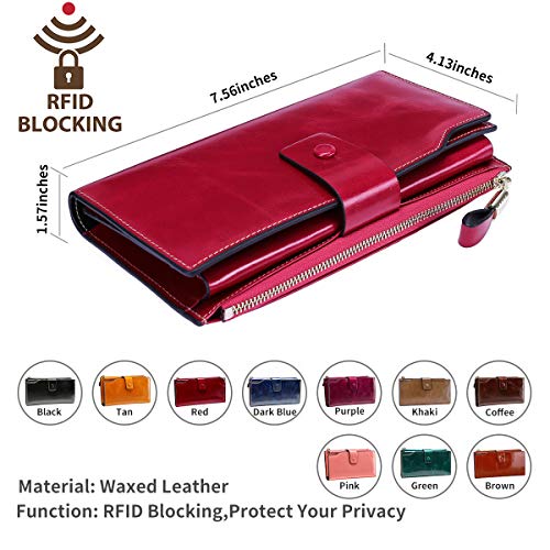 Itslife Womens Wallet RFID Blocking Large Capacity Luxury Wax Genuine Leather Wallets Clutch Wallet Ladies Card holder - Image 3
