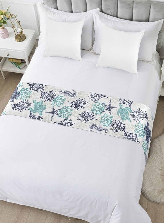 Homechoid Teal Blue Coastal Bed Runner for Twin Size Bed, Bedspread Protector Slipcover Bed Scarf for Foot Bed Runners & Scarves for Bedroom Hotel Wedding Room 71x20 Sea Turtle Nautical Coral Summer Beach - Image 5