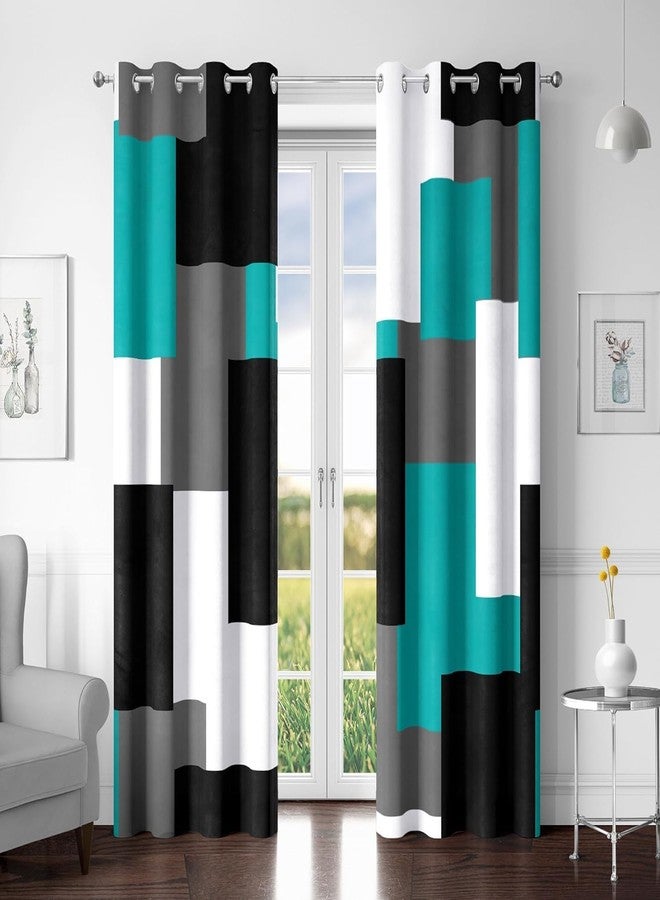 Tyrot Teal/Turquoise 100% Blackout Curtains for Bedroom 84 inch Length 2 Panels Set Black White Grey Modern Abstract Geometric Black Out Curtains Room Darkening Window Drapes for Living Room, 52Wx84L - Image 1