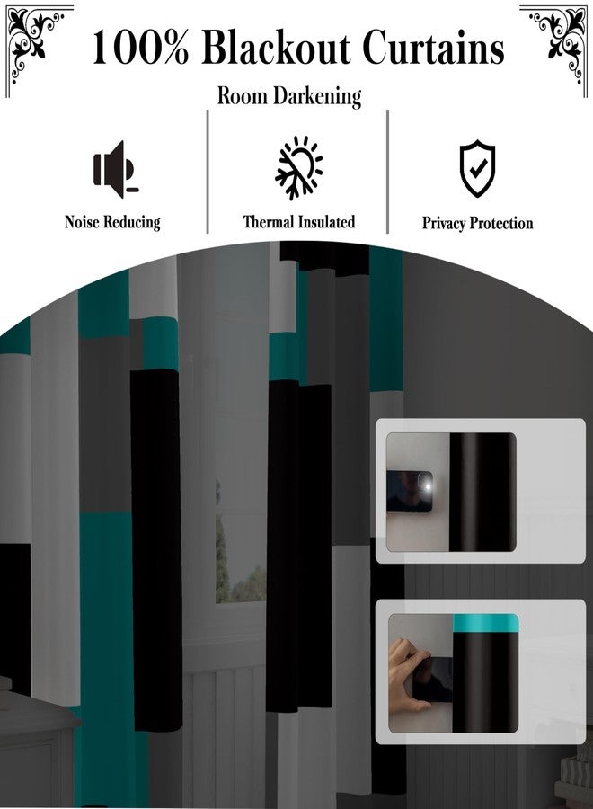 Tyrot Teal/Turquoise 100% Blackout Curtains for Bedroom 84 inch Length 2 Panels Set Black White Grey Modern Abstract Geometric Black Out Curtains Room Darkening Window Drapes for Living Room, 52Wx84L - Image 3