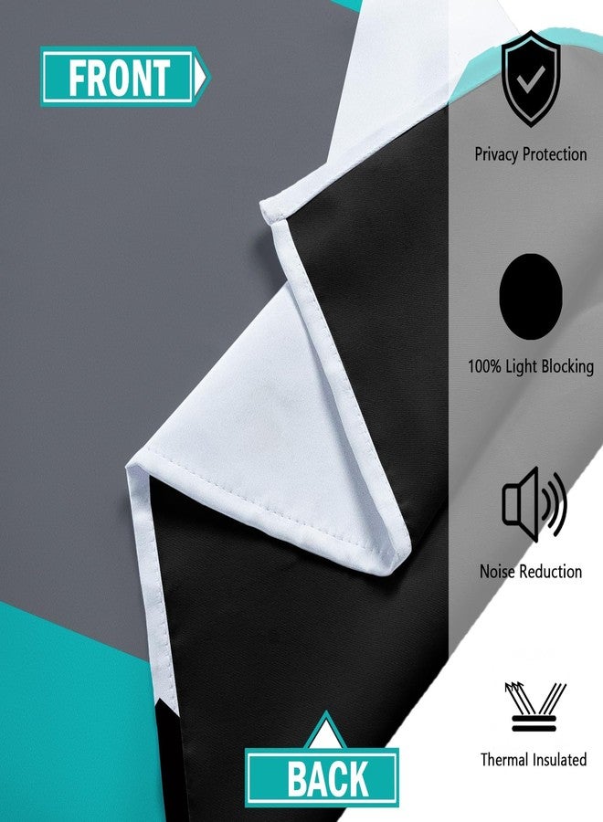 Tyrot Teal/Turquoise 100% Blackout Curtains for Bedroom 84 inch Length 2 Panels Set Black White Grey Modern Abstract Geometric Black Out Curtains Room Darkening Window Drapes for Living Room, 52Wx84L - Image 5