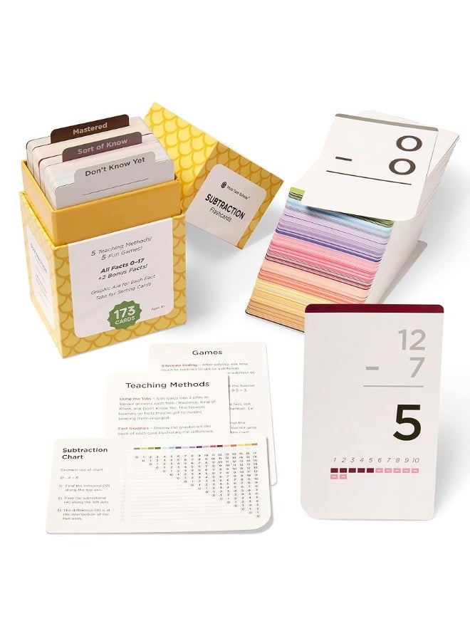 Think Tank Scholar Think Tank Scholar 173 Subtraction Flash Cards Set (Award Winning) All Facts 0-17 Answer on Back, for Kids in Kindergarten, 1ST, 2ND, 3RD, 4TH Grade Class or Homeschool - Learn Math Manipulatives  - Image 5