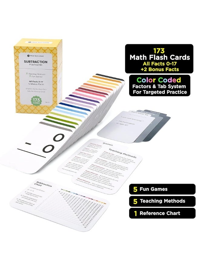 Think Tank Scholar Think Tank Scholar 173 Subtraction Flash Cards Set (Award Winning) All Facts 0-17 Answer on Back, for Kids in Kindergarten, 1ST, 2ND, 3RD, 4TH Grade Class or Homeschool - Learn Math Manipulatives  - Image 4