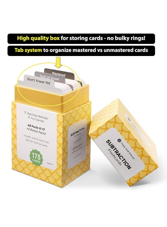 Think Tank Scholar Think Tank Scholar 173 Subtraction Flash Cards Set (Award Winning) All Facts 0-17 Answer on Back, for Kids in Kindergarten, 1ST, 2ND, 3RD, 4TH Grade Class or Homeschool - Learn Math Manipulatives  - Image 1