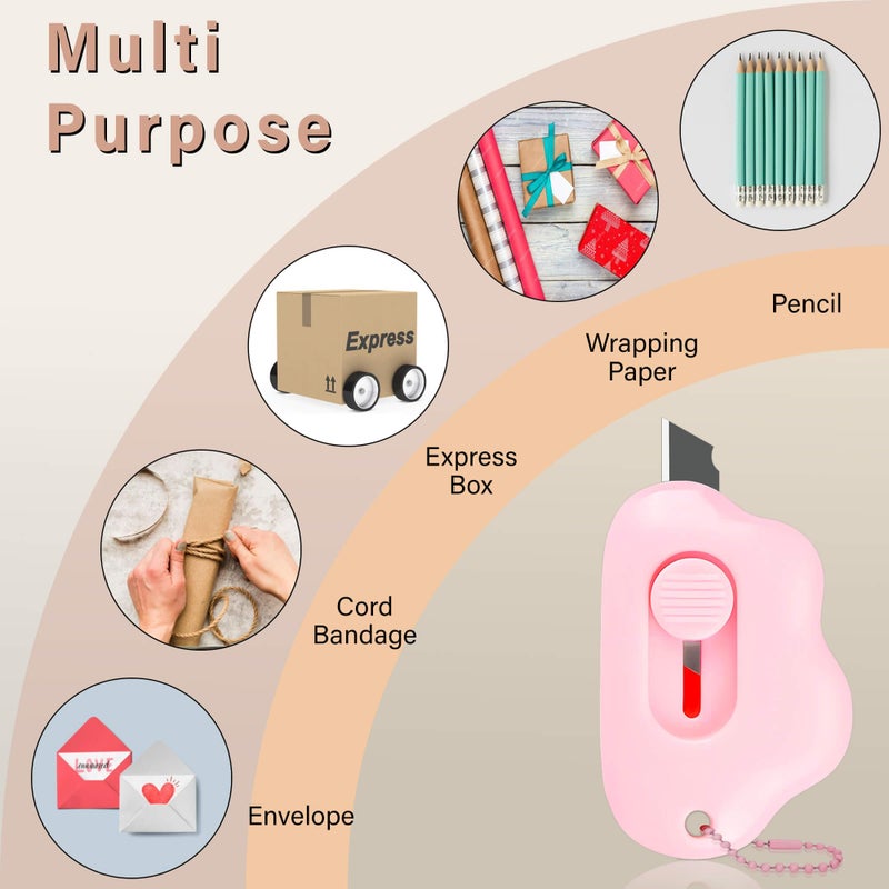 Muclip Cloud Shaped Retractable Box Cutter Set - 6 Pack with Key Rings,Stainless Steel Blade,Safe & Portable Letter Opener for Envelopes,Package,Mail,DIY,Paper Cutter for Home,Office,Outdoor (6 Color) - Image 4