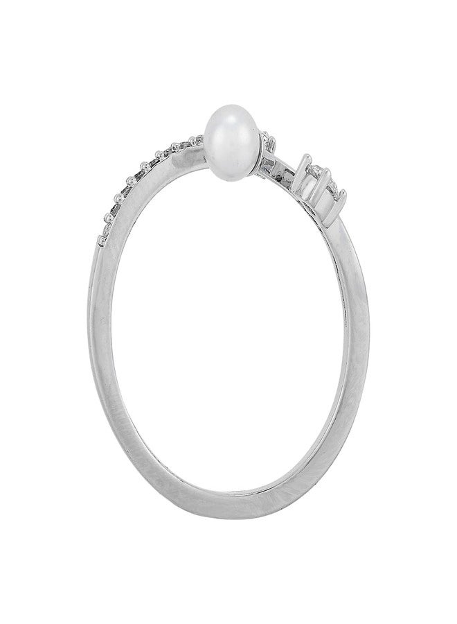 KUSHAL'S Fashion Jewellery Pearl Rodium Polished Copper Trendy Zircon Finger ring, Best for Casual Wear & Special Occasion - 455146 - Image 4