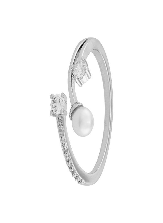 KUSHAL'S Fashion Jewellery Pearl Rodium Polished Copper Trendy Zircon Finger ring, Best for Casual Wear & Special Occasion - 455146 - Image 1