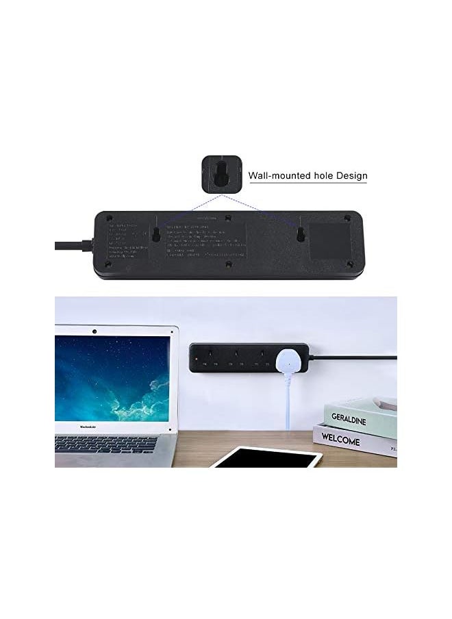 promass Extension Board 3m Extension Lead Black 4 Way Heavy Duty Electrical Extension Socket with Indicator