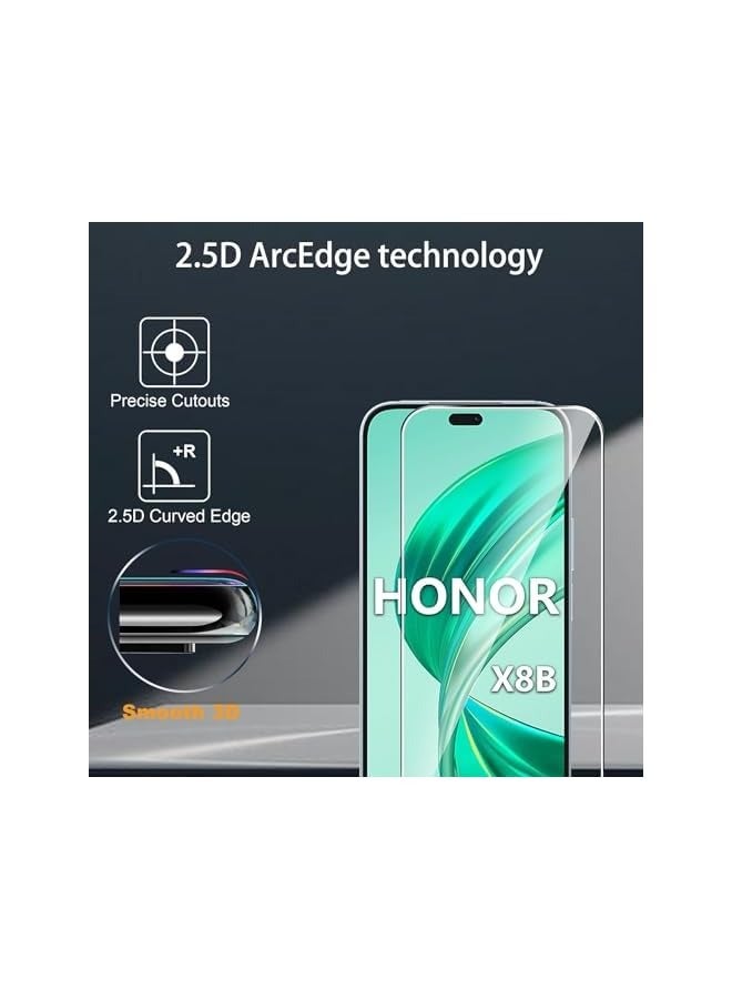 بروماس [عبوة من 3 قطع] واقي شاشة من الزجاج المقسى لهاتف Honor X8b، صلابة 9H عالية الوضوح ومقاومة للخدش وخالية من الفقاعات وبصمات الأصابع - Image 3